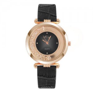 Romantic Fashion Golden and Black Combo Design Round Index Women Wrist Wholesale Watch