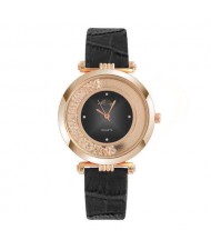 Romantic Fashion Golden and Black Combo Design Round Index Women Wrist Wholesale Watch