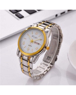 Classic Design Roman Scale Index Stainless Steel Men Wrist Wholesale Watch - White