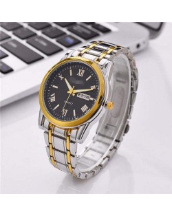 Classic Design Roman Scale Index Stainless Steel Men Wrist Wholesale Watch - Black