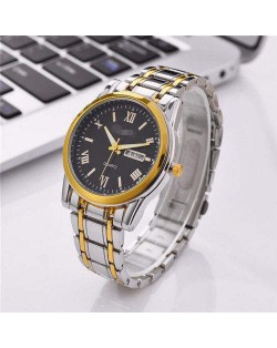 Classic Design Roman Scale Index Stainless Steel Men Wrist Wholesale Watch - Black