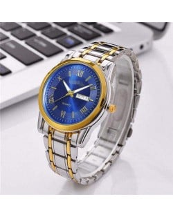 Classic Design Roman Scale Index Stainless Steel Men Wrist Wholesale Watch - Blue