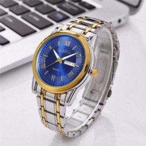 Classic Design Roman Scale Index Stainless Steel Men Wrist Wholesale Watch - Blue