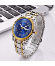 Classic Design Roman Scale Index Stainless Steel Men Wrist Wholesale Watch - Blue