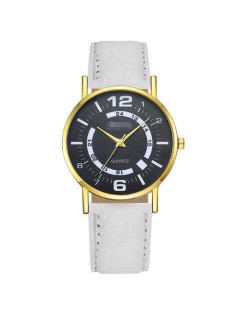 Arabic Numerals Black Index Sport Fashion Leather Wrist Wholesale Watch - White