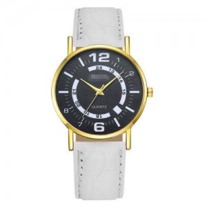 Arabic Numerals Black Index Sport Fashion Leather Wrist Wholesale Watch - White