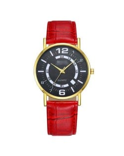 Arabic Numerals Black Index Sport Fashion Leather Wrist Wholesale Watch - Red