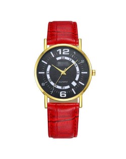 Arabic Numerals Black Index Sport Fashion Leather Wrist Wholesale Watch - Red