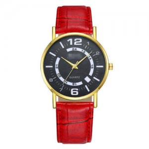 Arabic Numerals Black Index Sport Fashion Leather Wrist Wholesale Watch - Red