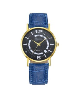 Arabic Numerals Black Index Sport Fashion Leather Wrist Wholesale Watch - Blue