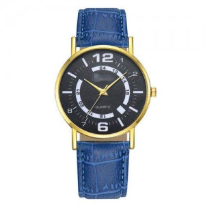 Arabic Numerals Black Index Sport Fashion Leather Wrist Wholesale Watch - Blue