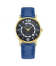 Arabic Numerals Black Index Sport Fashion Leather Wrist Wholesale Watch - Blue