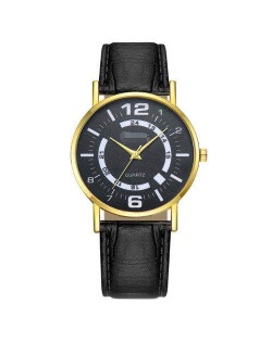 Arabic Numerals Black Index Sport Fashion Leather Wrist Wholesale Watch - Black