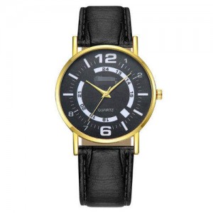 Arabic Numerals Black Index Sport Fashion Leather Wrist Wholesale Watch - Black
