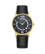 Arabic Numerals Black Index Sport Fashion Leather Wrist Wholesale Watch - Black
