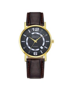 Arabic Numerals Black Index Sport Fashion Leather Wrist Wholesale Watch - Brown