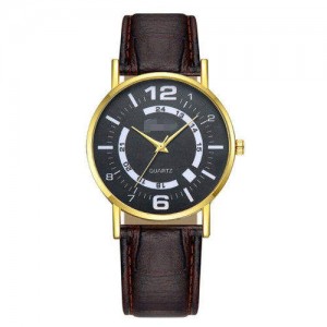 Arabic Numerals Black Index Sport Fashion Leather Wrist Wholesale Watch - Brown