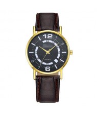 Arabic Numerals Black Index Sport Fashion Leather Wrist Wholesale Watch - Brown