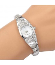 Unique Slim Design High Fashion Rhinestone Women Wholesale Wrist Watch - Silver