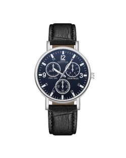 Creative Multiple Index Dials Sport Fashion Men Leather Wrist Wholesale Watch - Black