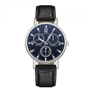Creative Multiple Index Dials Sport Fashion Men Leather Wrist Wholesale Watch - Black