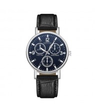 Creative Multiple Index Dials Sport Fashion Men Leather Wrist Wholesale Watch - Black