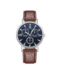 Creative Multiple Index Dials Sport Fashion Men Leather Wrist Wholesale Watch - Black and Brown