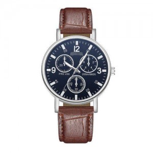 Creative Multiple Index Dials Sport Fashion Men Leather Wrist Wholesale Watch - Black and Brown