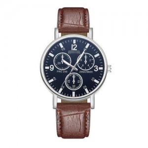 Creative Multiple Index Dials Sport Fashion Men Leather Wrist Wholesale Watch - Black and Brown