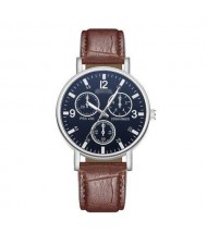 Creative Multiple Index Dials Sport Fashion Men Leather Wrist Wholesale Watch - Black and Brown