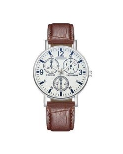 Creative Multiple Index Dials Sport Fashion Men Leather Wrist Wholesale Watch - White and Brown