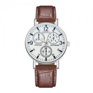 Creative Multiple Index Dials Sport Fashion Men Leather Wrist Wholesale Watch - White and Brown