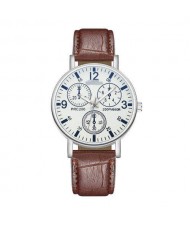 Creative Multiple Index Dials Sport Fashion Men Leather Wrist Wholesale Watch - White and Brown
