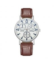 Creative Multiple Index Dials Sport Fashion Men Leather Wrist Wholesale Watch - White and Brown
