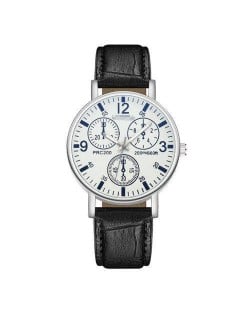 Creative Multiple Index Dials Sport Fashion Men Leather Wrist Wholesale Watch - White and Black