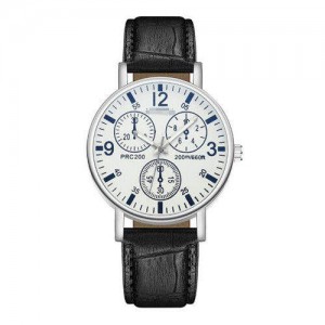 Creative Multiple Index Dials Sport Fashion Men Leather Wrist Wholesale Watch - White and Black