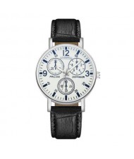 Creative Multiple Index Dials Sport Fashion Men Leather Wrist Wholesale Watch - White and Black