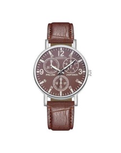 Creative Multiple Index Dials Sport Fashion Men Leather Wrist Wholesale Watch - Brown