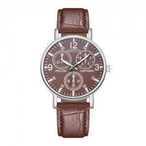 Creative Multiple Index Dials Sport Fashion Men Leather Wrist Wholesale Watch - Brown