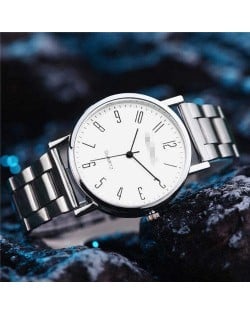 Simple Arabic Numeral Dial Classic Design Stainless Steel Men Wrist Wholesale Watch - White