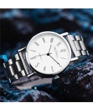 Simple Arabic Numeral Dial Classic Design Stainless Steel Men Wrist Wholesale Watch - White