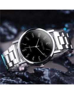 Simple Arabic Numeral Dial Classic Design Stainless Steel Men Wrist Wholesale Watch - Black