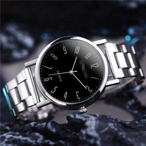Simple Arabic Numeral Dial Classic Design Stainless Steel Men Wrist Wholesale Watch - Black