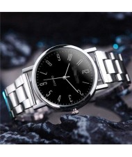 Simple Arabic Numeral Dial Classic Design Stainless Steel Men Wrist Wholesale Watch - Black