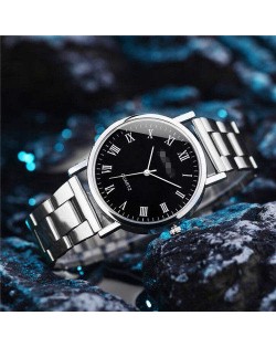 Simple Roman Numeral Dial Classic Design Stainless Steel Men Wrist Wholesale Watch - Black