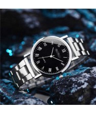 Simple Roman Numeral Dial Classic Design Stainless Steel Men Wrist Wholesale Watch - Black