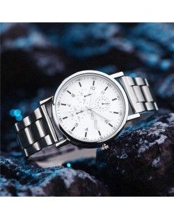 Multiple Dials Classic Design Stainless Steel Men Wrist Wholesale Watch - White