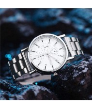 Multiple Dials Classic Design Stainless Steel Men Wrist Wholesale Watch - White