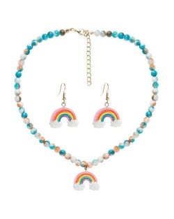 Cute Rainbow Design Bohemian Fashion Artificial Jade Beads Wholesale Necklace and Earrings Set