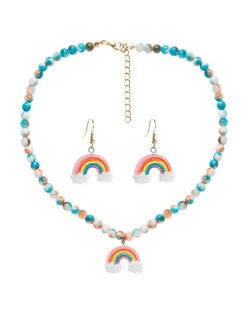 Cute Rainbow Design Bohemian Fashion Artificial Jade Beads Wholesale Necklace and Earrings Set